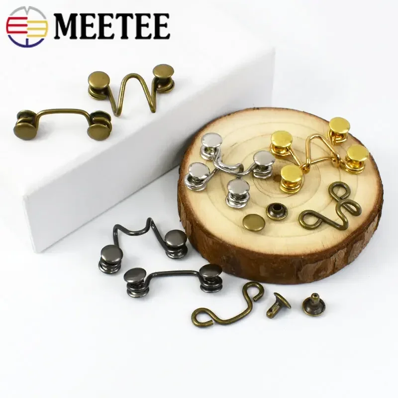 Meetee 10Sets 27X28/32X28mm Metal Garment Hooks Jeans Pants Adjust Belt Buckle Removable Rivet Button DIY Invisible Crochet Hook