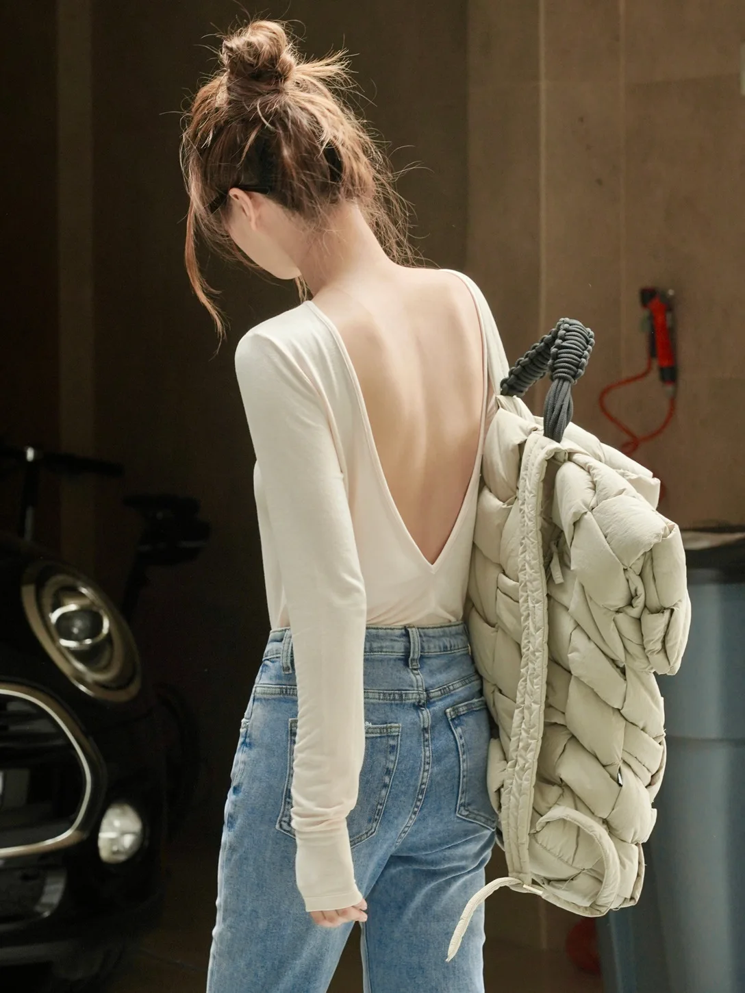 2026 New Women Long Sleeve Tees Back Deep V--Neck Sexy High Stretch T Shirts Women Clothes image 2