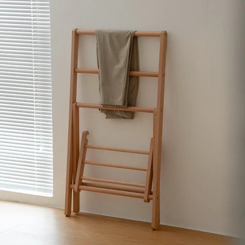 Colgador de madera maciza de estilo japonés, estante creativo para pantalones de noche para dormitorio, herramienta de almacenamiento de ropa atractiva, estante plegable para sombreros