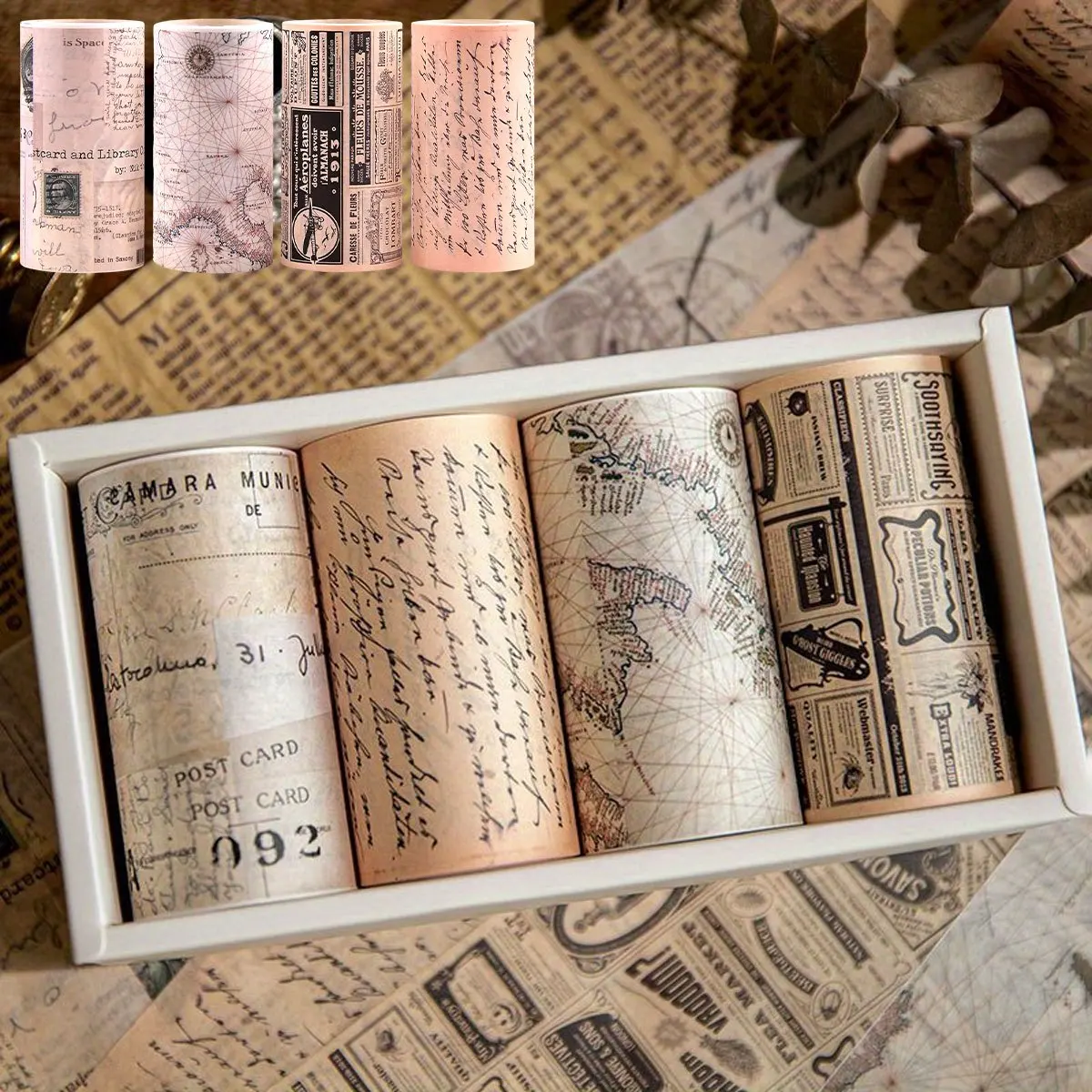 

Набор из 2 рулонов ретро-винтажной ленты васи в коробке - для декора дневников, отделки краев, скрапбукинга ZSY