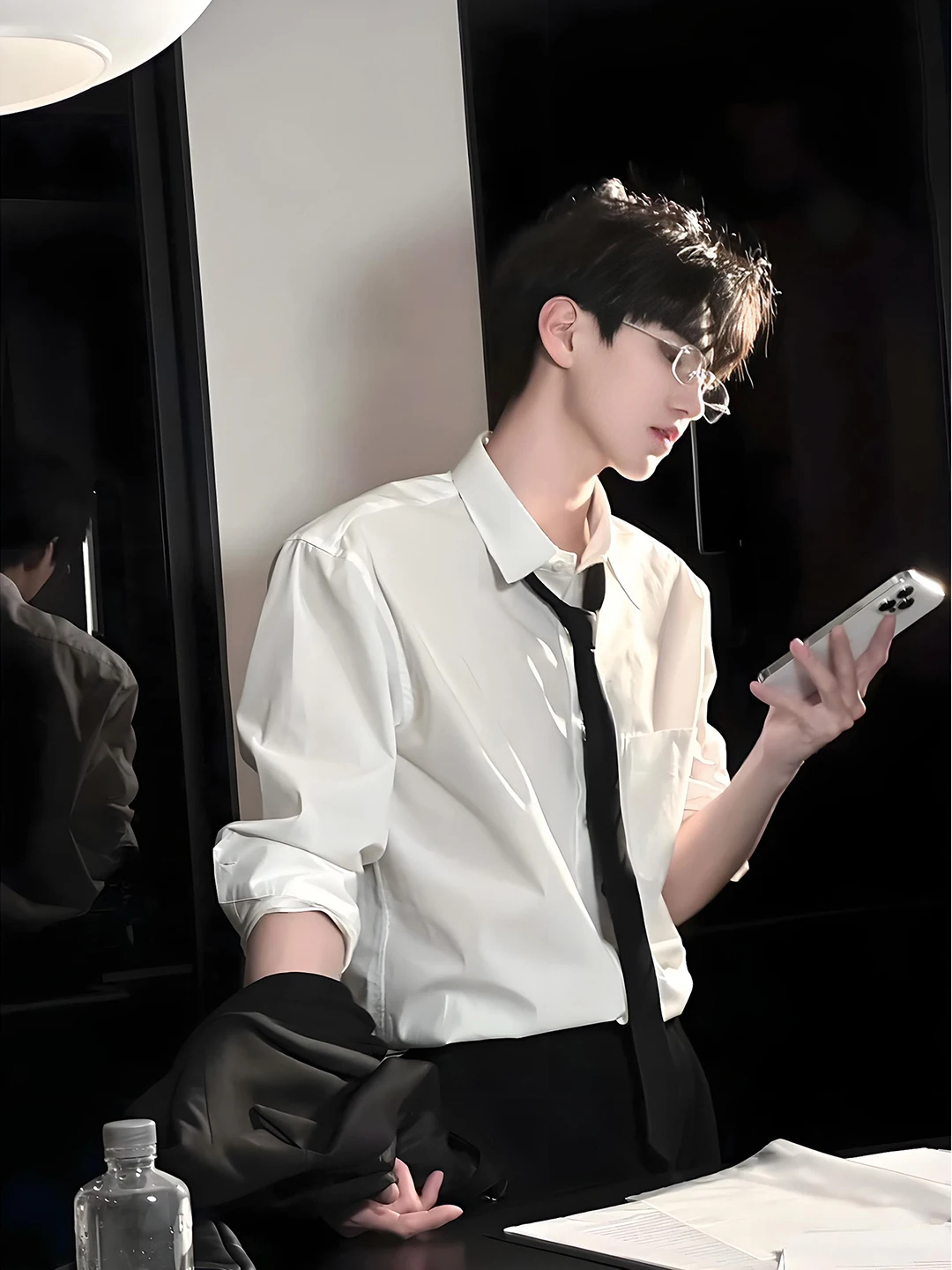 Elegant White Long Sleeve Men's Shirt College Style Suit Inner Wear Luxury Feel DK Uniform Jacket Loose Fit Four Seasons
