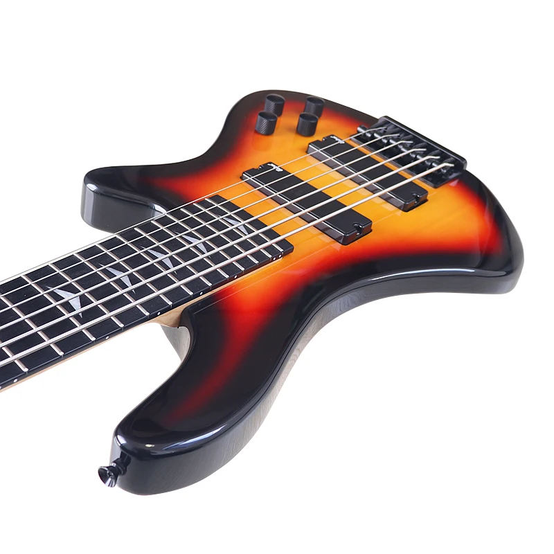 6 String Bass Guitar Sunburst 43 Inch Electric Bass Guitar 24 Frets Solid Basswood Body with Canada Maple Neck