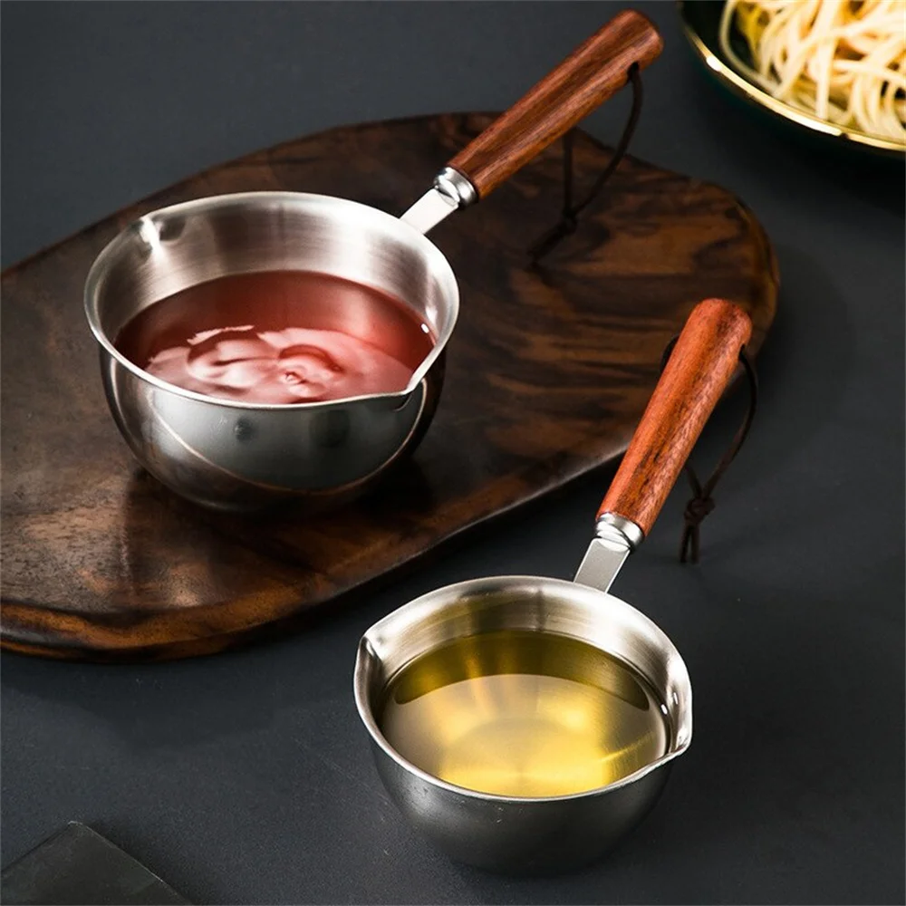 Chocolate Melting Pot With Tick Marks Side Vent 120ml Kitchen Tools Oil Pan Multipurpose Two Capacities Rosewood Handle Milk Pot