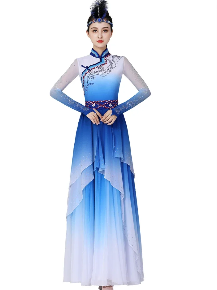 Mongolian Dance Costume Chinese Ethnic Style Adult Minority Costumes Dress Tibetan Dance Costume Practice Skirt Performance