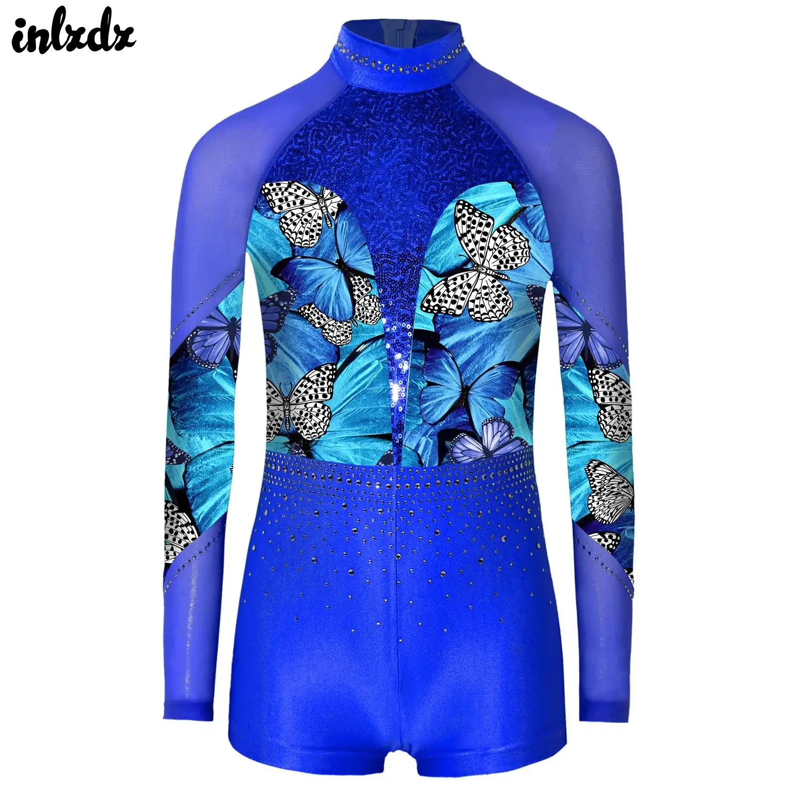 

Kids Girls Rhinestone Ballet Jersey Leotard Costume Rhythmic Gymnastics Dance Outfit Sparkly Rhinestones Sequins Decor Jumpsuit