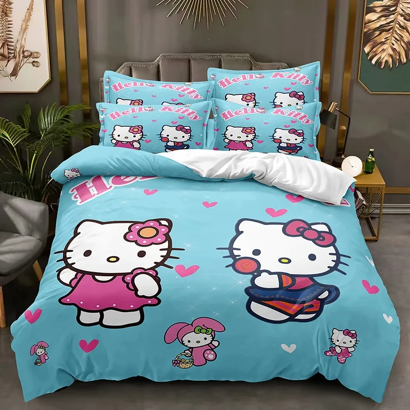 Imagem -04 - Conjunto de Cama Sanrio Hello Kitty Cartoon Pink Cats Capa de Edredão Kawaii para Menina Decoração Única Roupa de Cama Personalizado Tamanho Grande