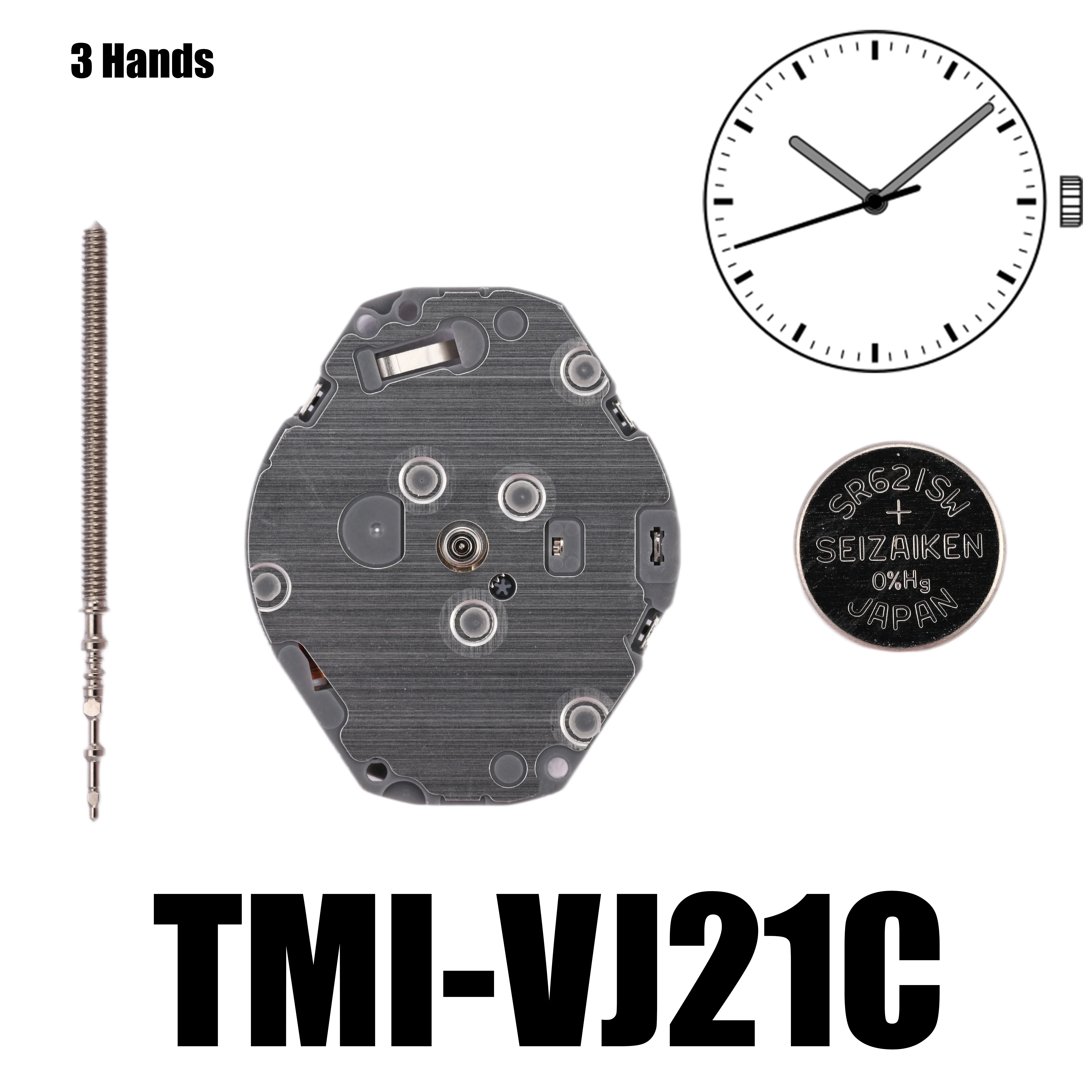 

VJ21 Movement TMI VJ21 Movement-Slim/Small Movement - VJ21C Quartz Movement 3 Hands Size: 6 ¾X8‴ Height: 2.28mm