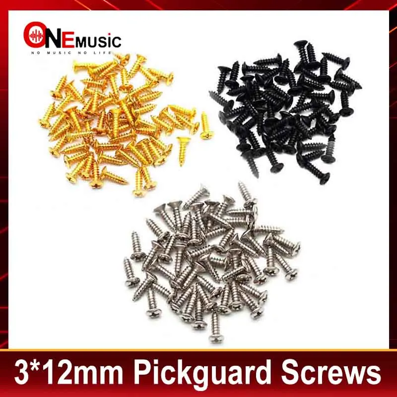 100pcs Bass Guitar Pickguard Screws,Cavity Cover Jack Cover Plate screw For Electric Guitar Bass 3*12mm Chrome / Gold / Black