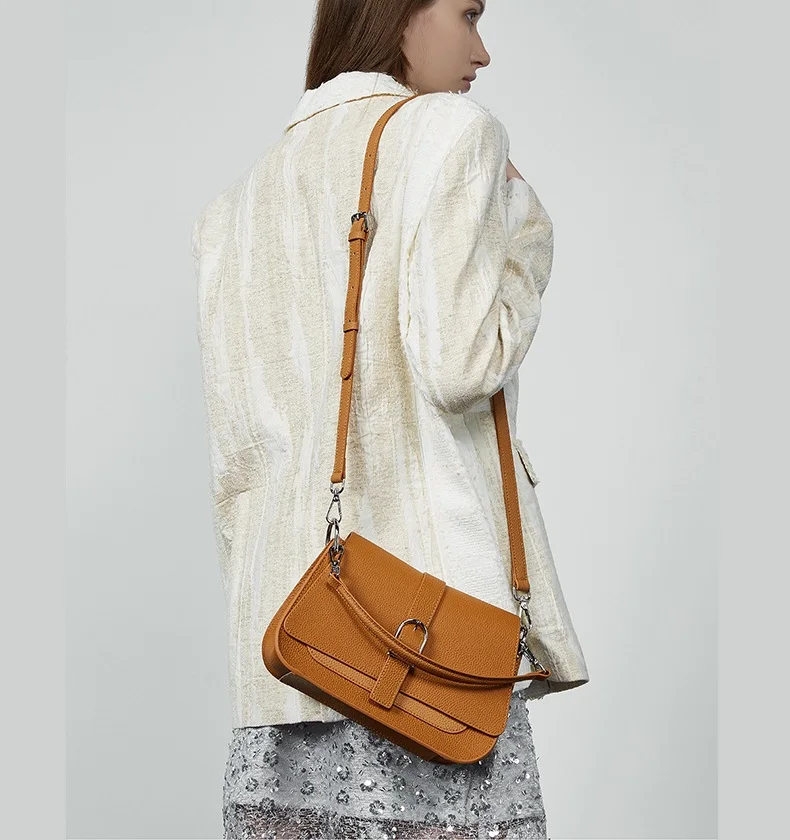 100% Cowhide Leather Women Saddle Bags Fashion Ladies Shoulder Bags Retro Women Handbags Female Side Bags view 3