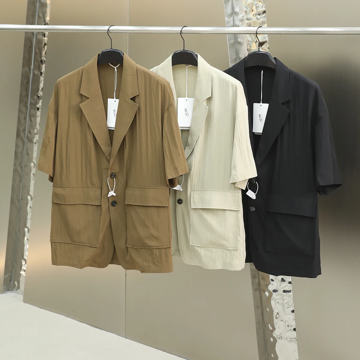 

Cool Breathable Fabric Gentleman's Casual Loose ort Sve Men's Suit Jaet Summer New Sle Faion Urban Youth Wear