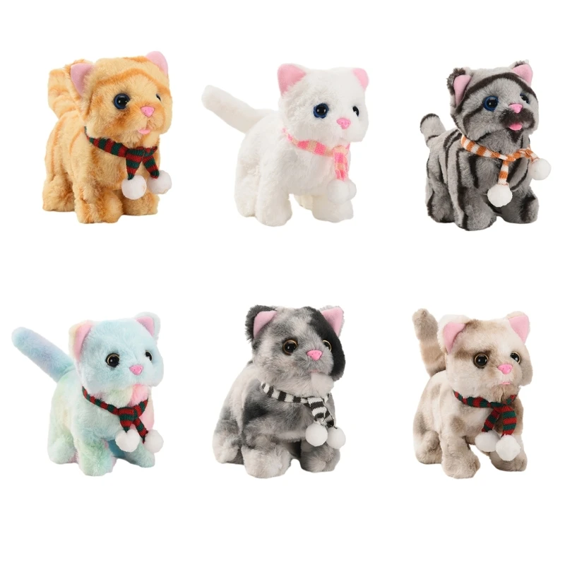 Peluche Animal en peluche miaulant marche chaton mignon jouet électrique nouvel an noël anniversaire cadeaux vacances pour