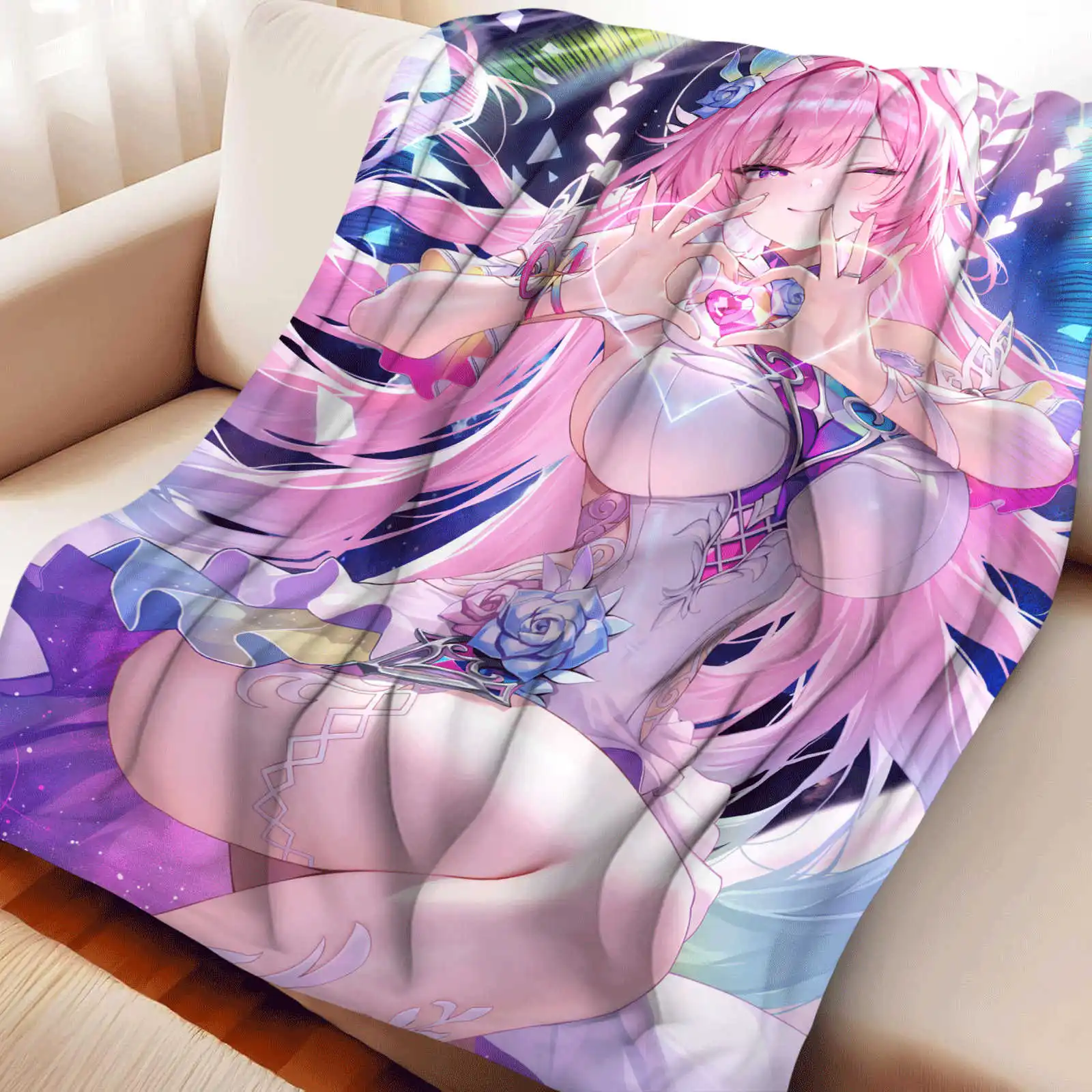 Juego Honkai Star Rail Elysia manta de franela rosa cubierta cálida suave manta de Anime decoración multifuncional mantas universales para el hogar