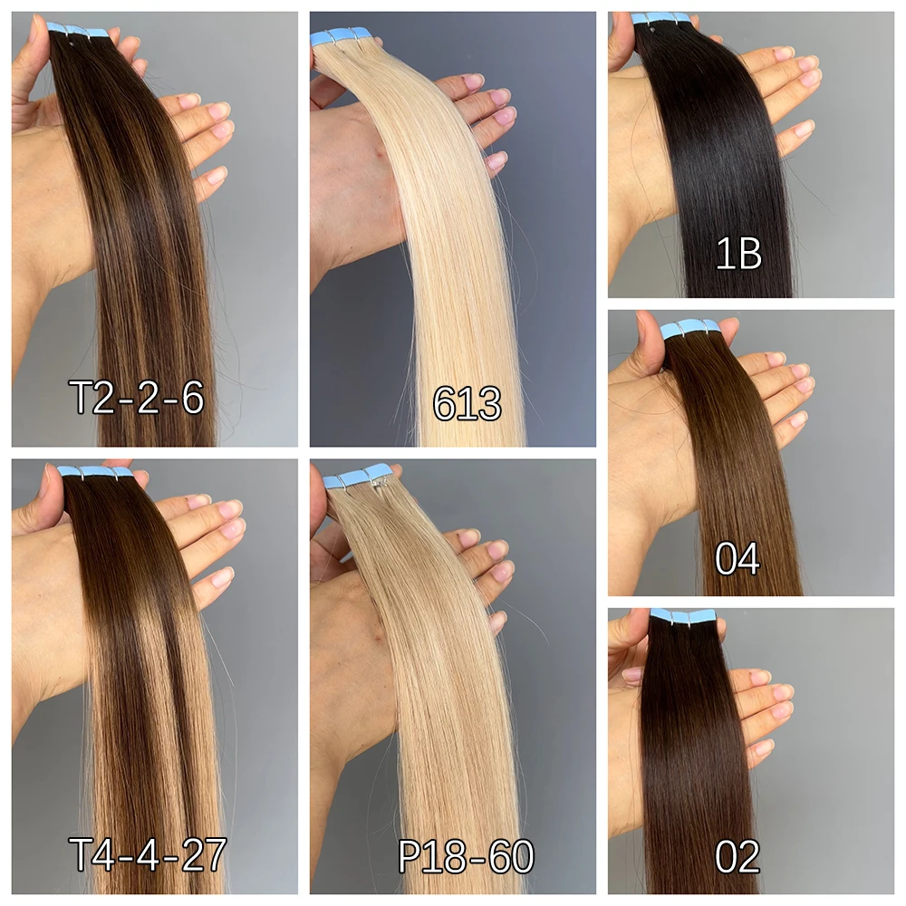 Extensão de fita russa marrom, cutícula de cabelo humano alinhada, remy, fita adesiva invisível europeia no cabelo, 20 peças, 14-22 polegadas, 40/50g