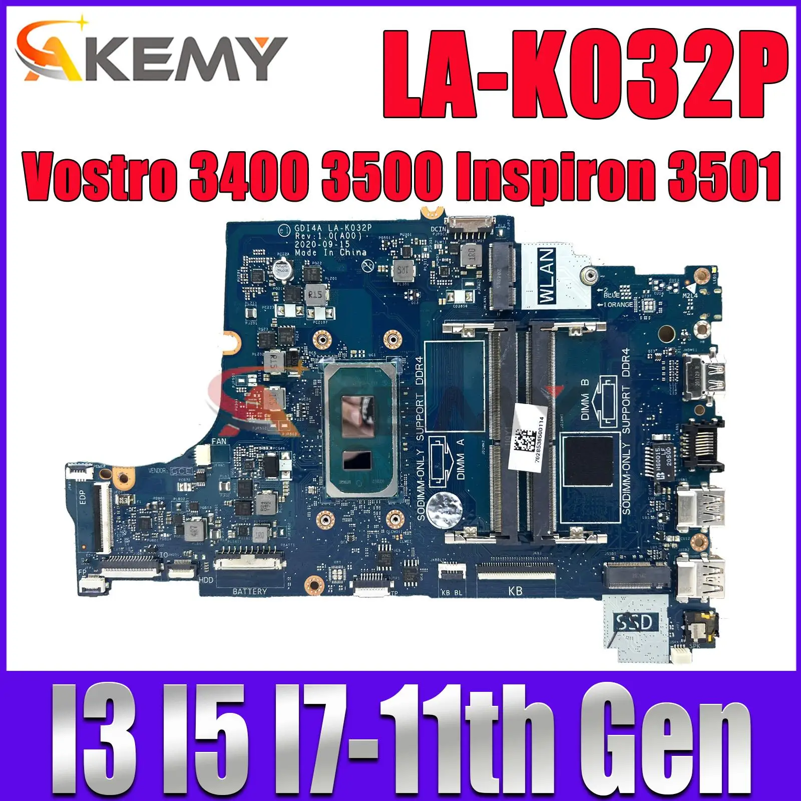 

LA-K032P Motherboard For Dell Vostro 3400 3500 Inspiron 3501 Notebook Mainboard With i3-1115G4 i5-1135G7 i7-1165G7 CPU