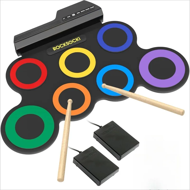 

Electric Drum Set, 7-Pad Kids Electronic Drum Set with , Roll-up Drum Practice Pad, Great Holiday Xmas Birthday Gift for Kids