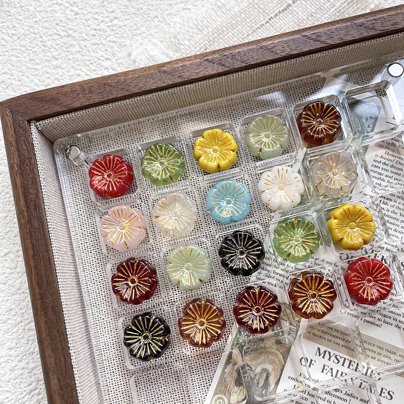 6pcs DIY Ancient Style Multi-color Beaded Handcrafted Bead Bracelet Five-petal  Double-sided Small Flowers Bead