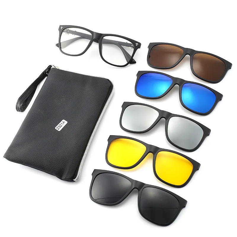 

New Faionable Polarized Sunglasses Five-Piece Set ex Vintage Frame Eyeglasses Rectangle ape Suitable for round Faces