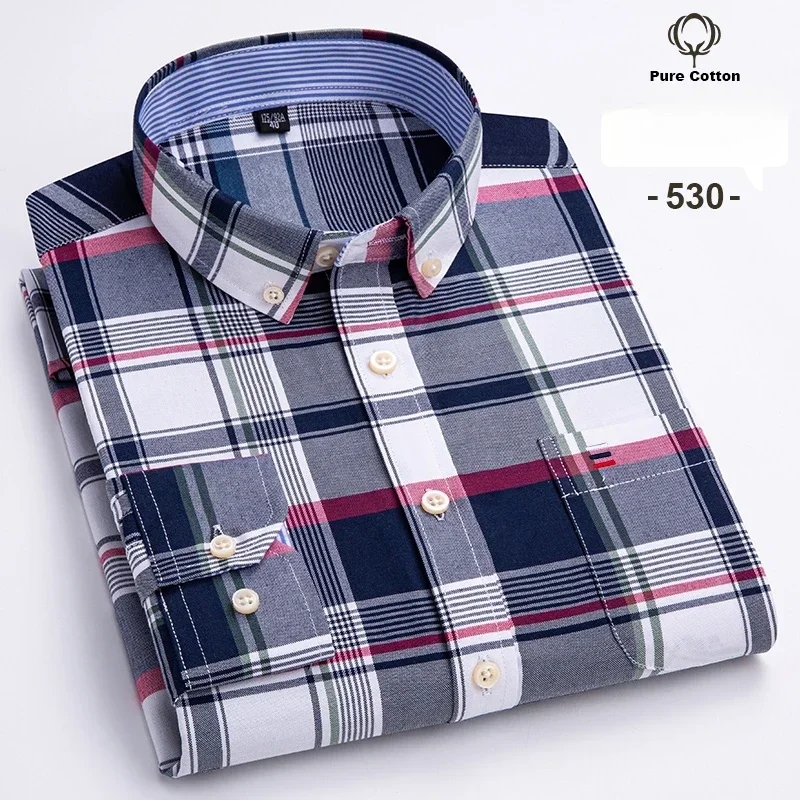 Fashion over size 7XL long-sleeve shirts for men 100%cotton Oxford slim fit plain shirt soft casual elegants designer clothes