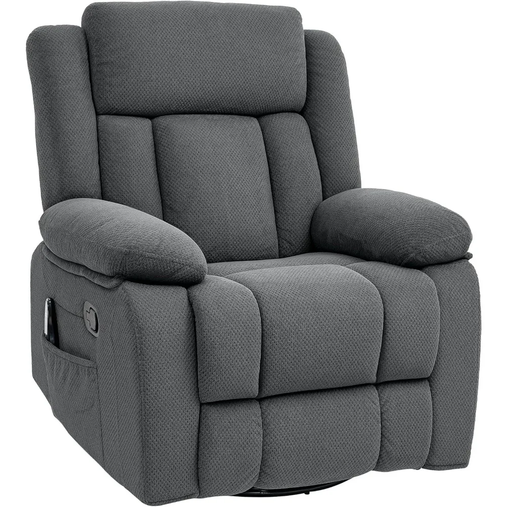 

Recliner Chair with Vibration Massage and Heat, Oversized Swivel Rocker Single Sofa with Footrest, Remote and Side Pockets, Vel