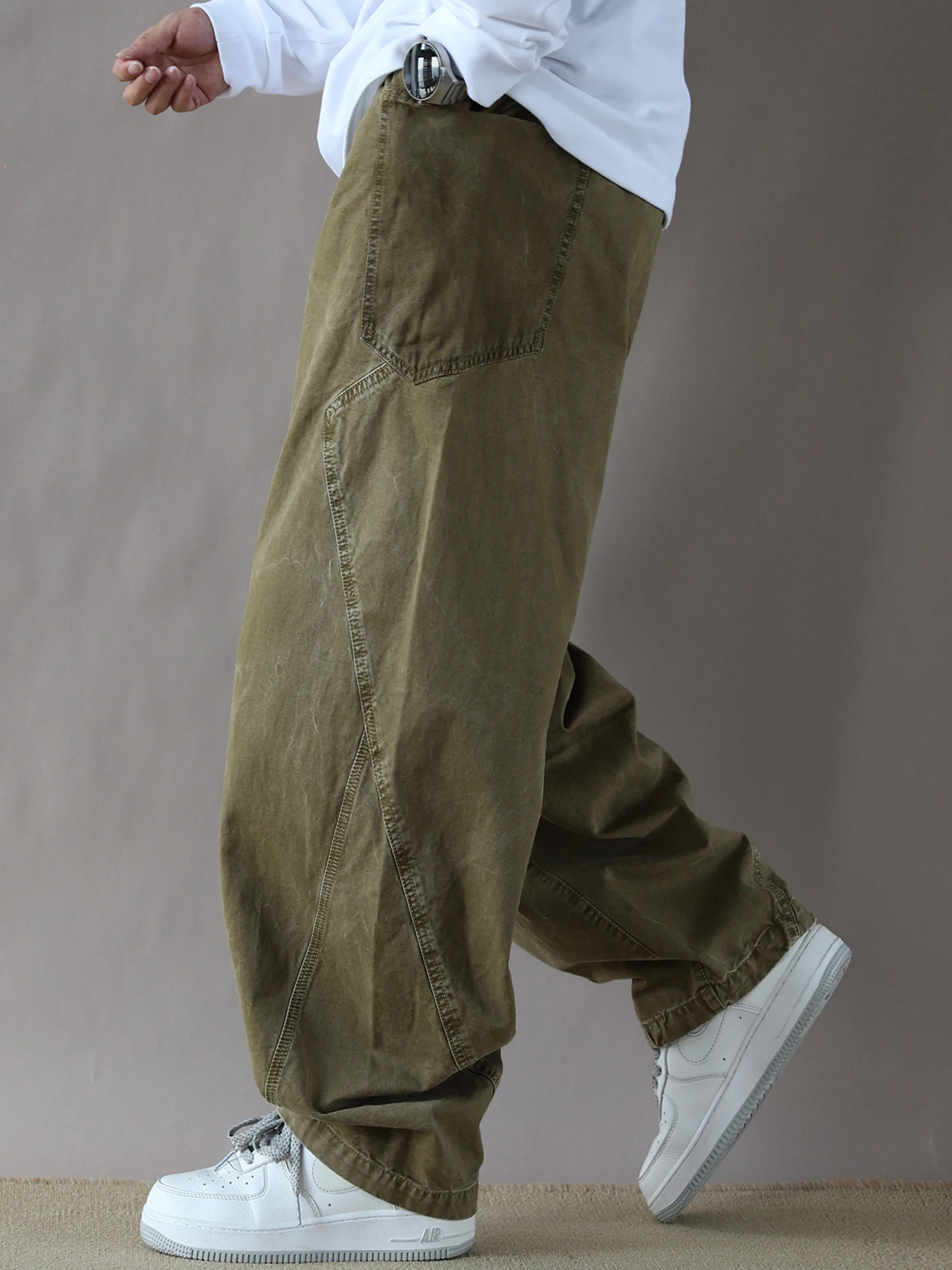 

Мужские повседневные брюки American Workwear: свободные, прямые, цвета хаки, со средней посадкой, удобные хлопковые брюки с изогнутым кроем.