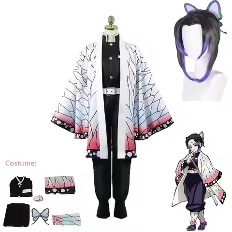 Anime Demon tsu Geen Yaiba Kochou Shinobu Cosplay Kostuum Pruik Set Kimono Uniform Halloween Anime Kostuums Voor Volwassen Kid
