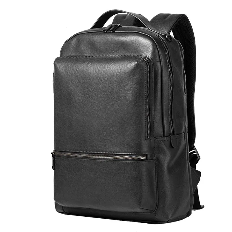 

Genuine Leather 15.6 inch Laptop Backpack Men Travel Bag Backpack Waterproof Male Fashion Big Backpacks For Teenger School Bags