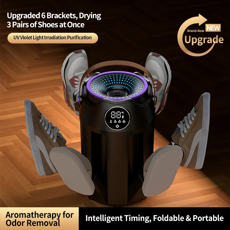 Shoe Dryer Intelligent Timer Home Portable Folding Six Arms Shoe Dryer Quick Drying Deodorizing Sterilizing Shoe Warmer Heater
