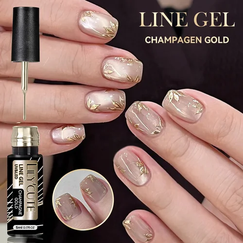 Imagen 2 del producto LILYCUTE 5ml Champagne Chromes esmalte de Gel con delineador metálico dorado efecto espejos superbrillantes línea de dibujo de estilo francés Gel para decoración de uñas