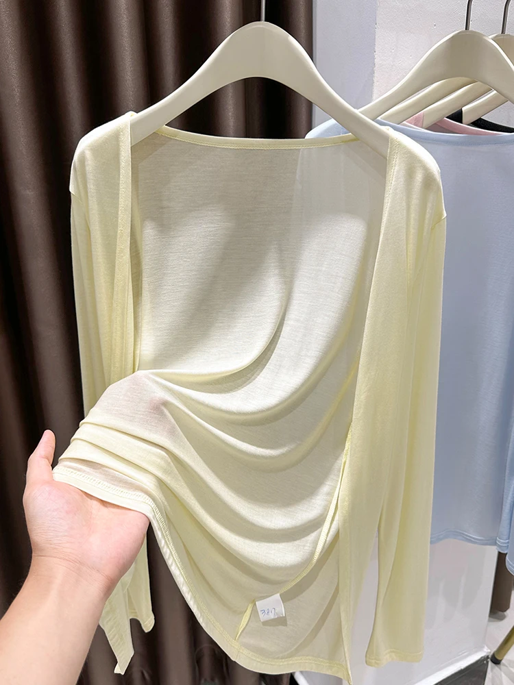 

Yellow Thin Open Cardigan Women's Summer High-End Sensation with Strap Dr Sunscreen awl Vaion Loose Cover up