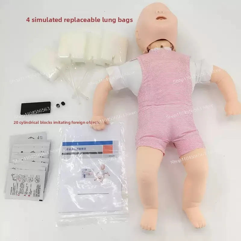 Infant cardiopulmonary resuscitation training simulator, airway obstruction Heimlich first aid practice doll