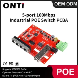 ONTi 100M Industrial Non-Managed 1-port Fiber 4-port Ethernet PoE Switch PCBA Board for Intelligent Transportation, Mining, Etc.