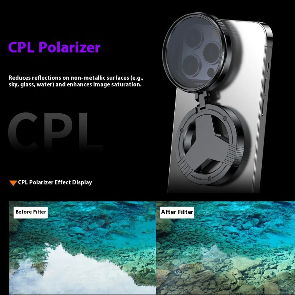 52mm CPL Polarizer Filter Magnetic Holder For iPhone 16 15 14 Andriod Smartphone for Vlog Filter Stand bracket