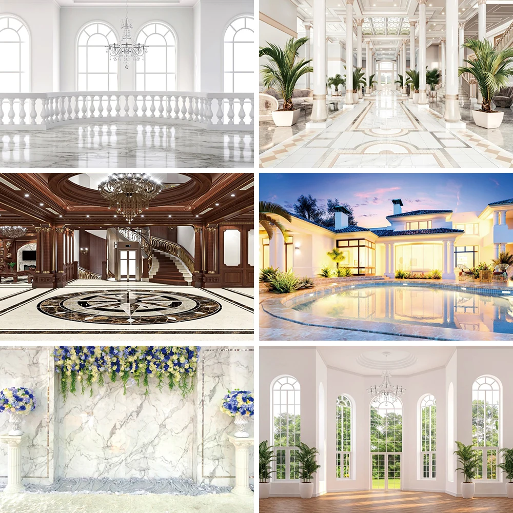 Luxury Marble Column Backdrop White Indoor Photography Background Modern Birthday Weddings Minimalist Event Decor Studio Scenery