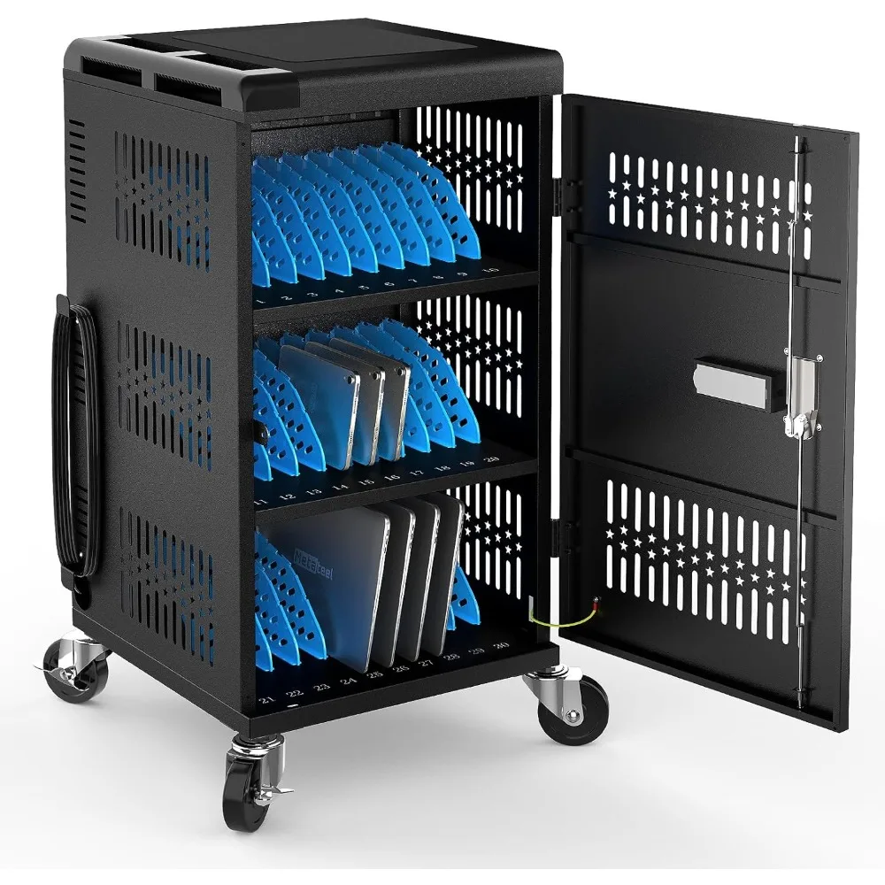 

Fully Assembled 30 Bay Mobile Charging and Storage Cart for iPad, Chromebook and Laptop Computer with Keypad Lock,Up to 14-in