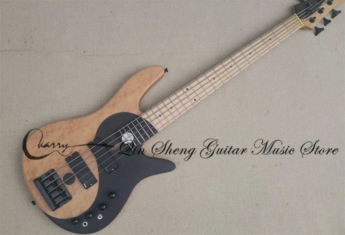 5 String Bass Guitar Yin Yang Tai Chi Fora Bass Birdseye Maple Fingerboard Alder Body Fixed Bridge Black Tuner