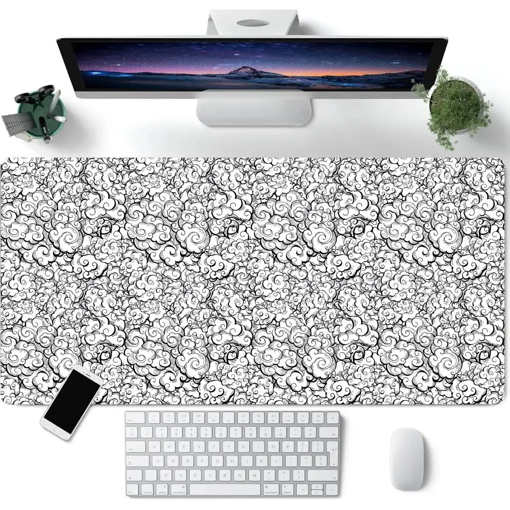 Tapete de mouse com padrão de nuvem japonês, grande, computador, escritório, mesa de jogos, borracha, antiderrapante, teclado de jogos, tapetes de mesa longos