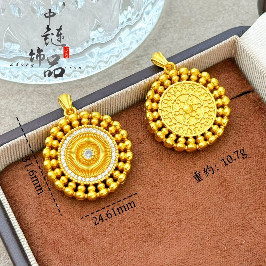 Diamond-encrusted full circle gourd compass pendant new Chinese style gourd compass 9999gold