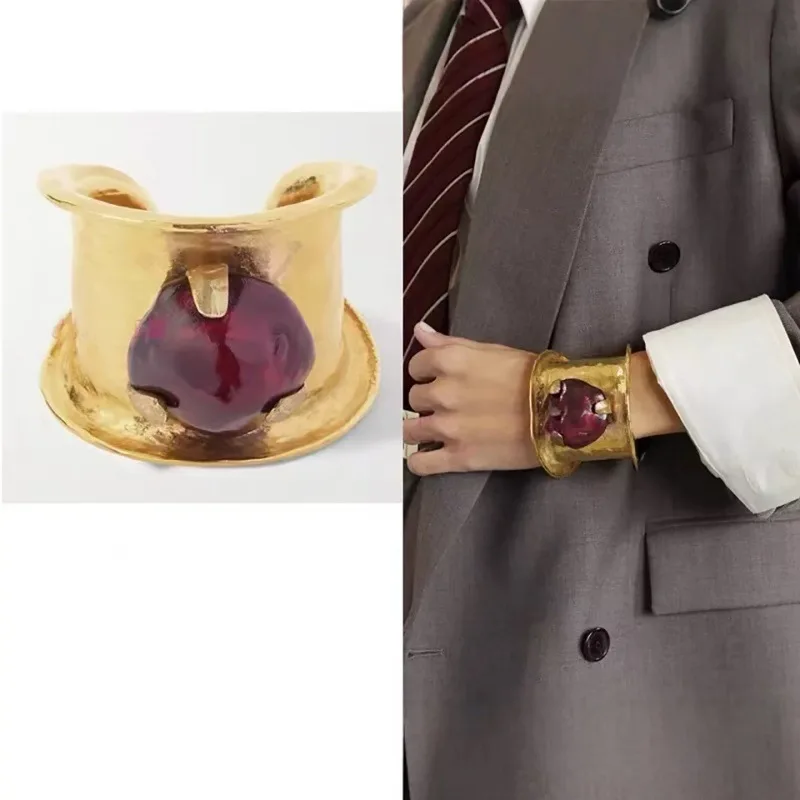 

Autumn Winter Fashion Show Open Hand Bracelet Vintage Leaf Curling Glass Bangle Accessories