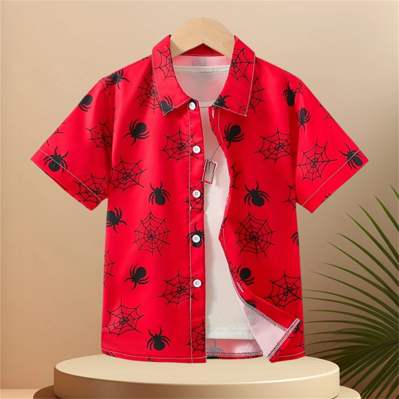 

Cartoon Spider and Web Print Boys Creative Shirt Casual Short Sleeve Lapel Shirt Tops Boys Clothes for Summer Outdoor Shirt Tops