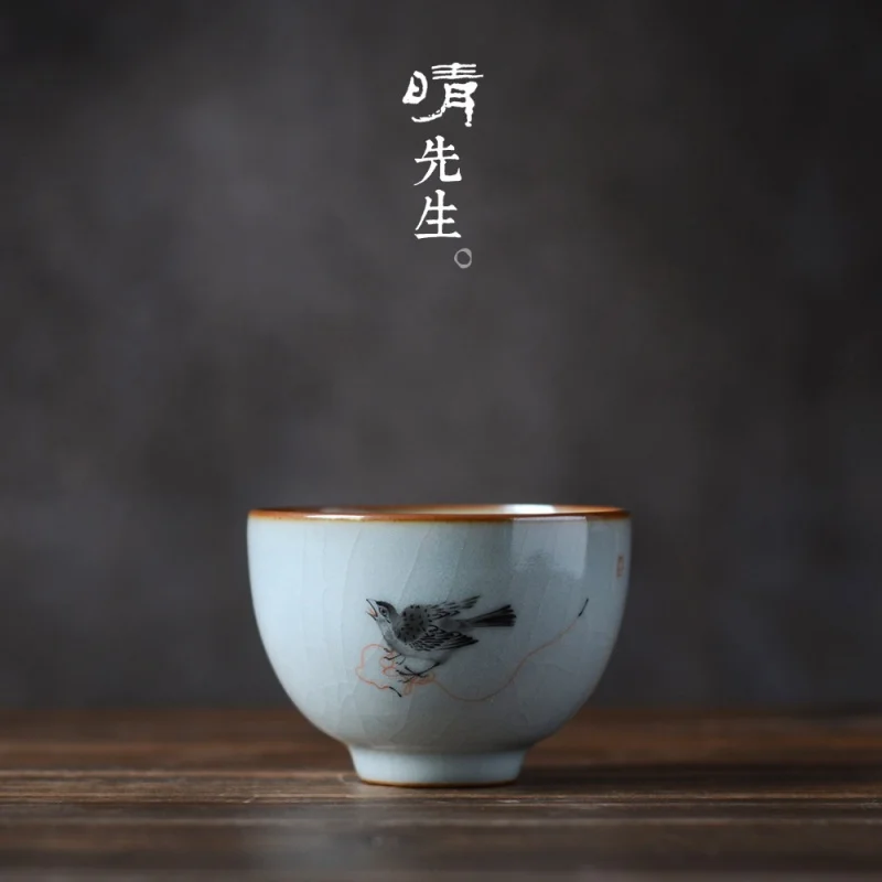 

Ru Ware Hand Painted Tea Cup Kung Fu Small Tea Cup Gracked Glaze Supportable Jingdezhen Pure Handmade Ceramics Master Cup Single