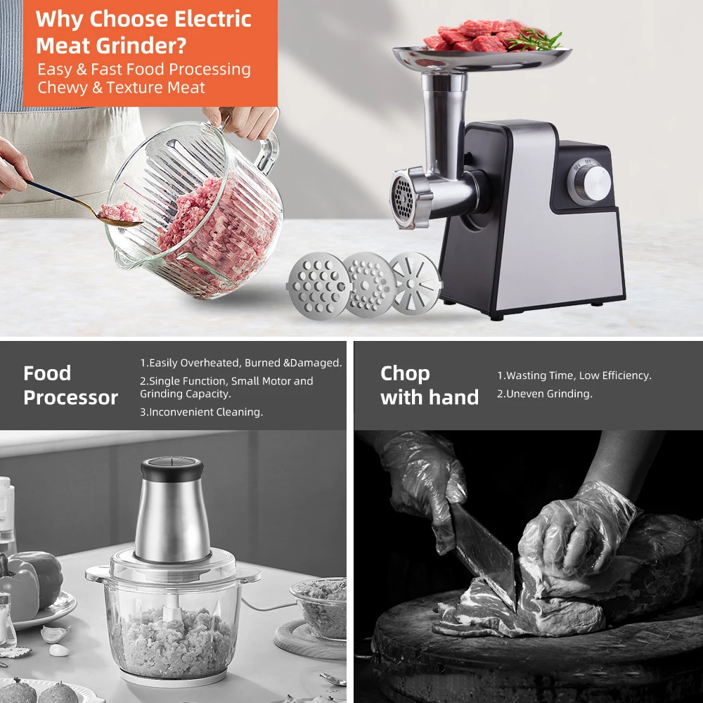 1000W 220V 전기 야채 커터 및 고기 분쇄기 다기능 전기 슬라이서 슈레더 고기 민서 소시지 메이커 및 Kibbe 키트