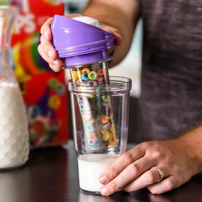 

1 шт. портативные пластиковые чашки для хлопьев для завтрака на вынос, контейнер для хлопьев и молока для ваших любимых хлопьев для завтрака,