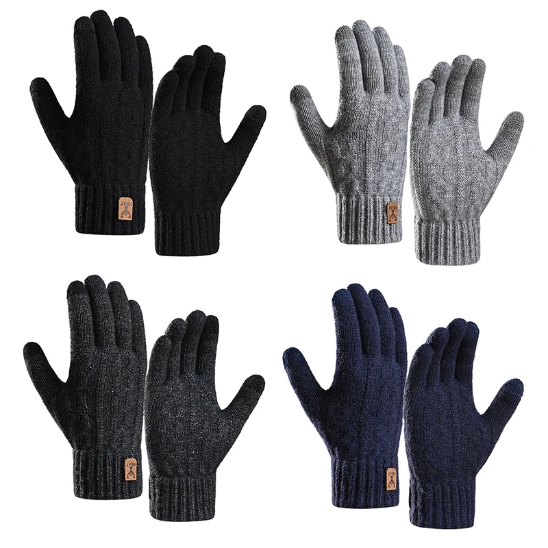 New Jacquard Winter Warm Gloves Touch Screen with Plush Thickened Knitted Gloves Anti Cold Fleece Men\'s Gloves