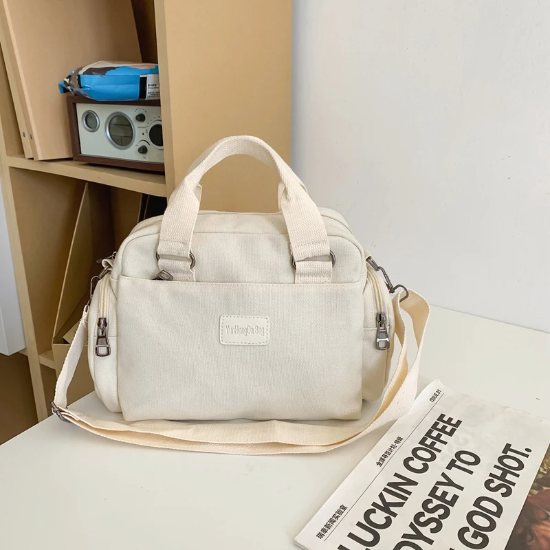 Large Capacity Canvas Handbags For Women Solid Classic Packages For Men 100% Cotton Korea Messenger Bags Unisex Cloth Satchels