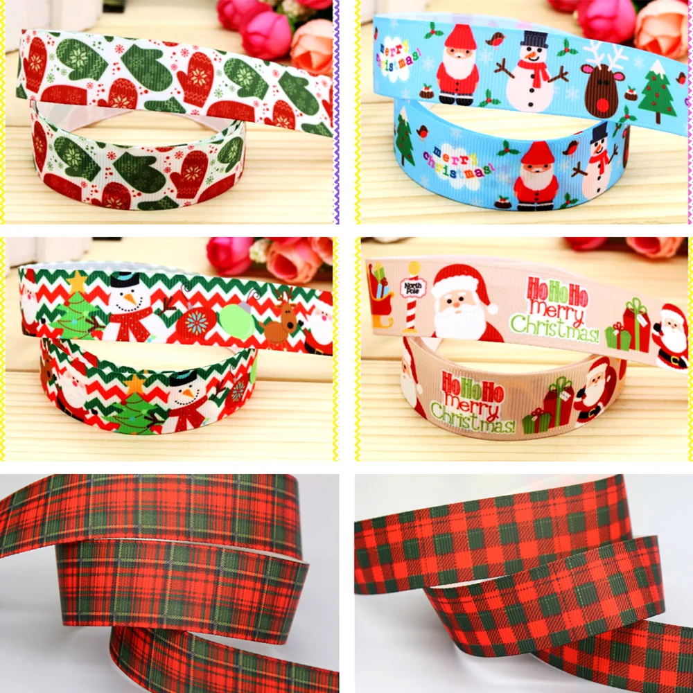DHK 50yards Christmas Plaid Grid Check Printed Grosgrain Ribbon Accessories Headwear Decoration Collar DIY Sewing Craft S2424