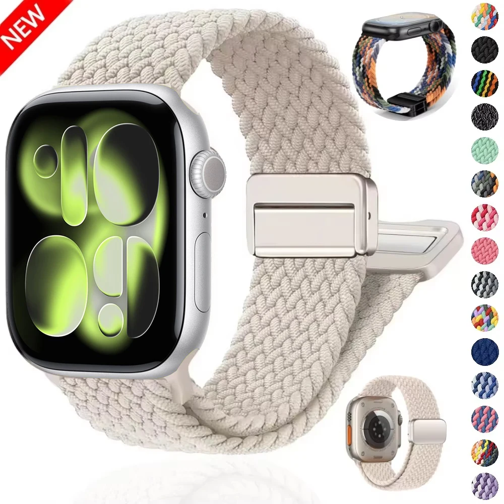 

Нейлоновый ремешок для Apple Watch Band 46 мм 42 мм 49 мм 45 мм 44 мм 40 мм 41 мм Плетеный браслет iWatch Series 11 10 Ultra 9 8 7 6 5 SE Ремень