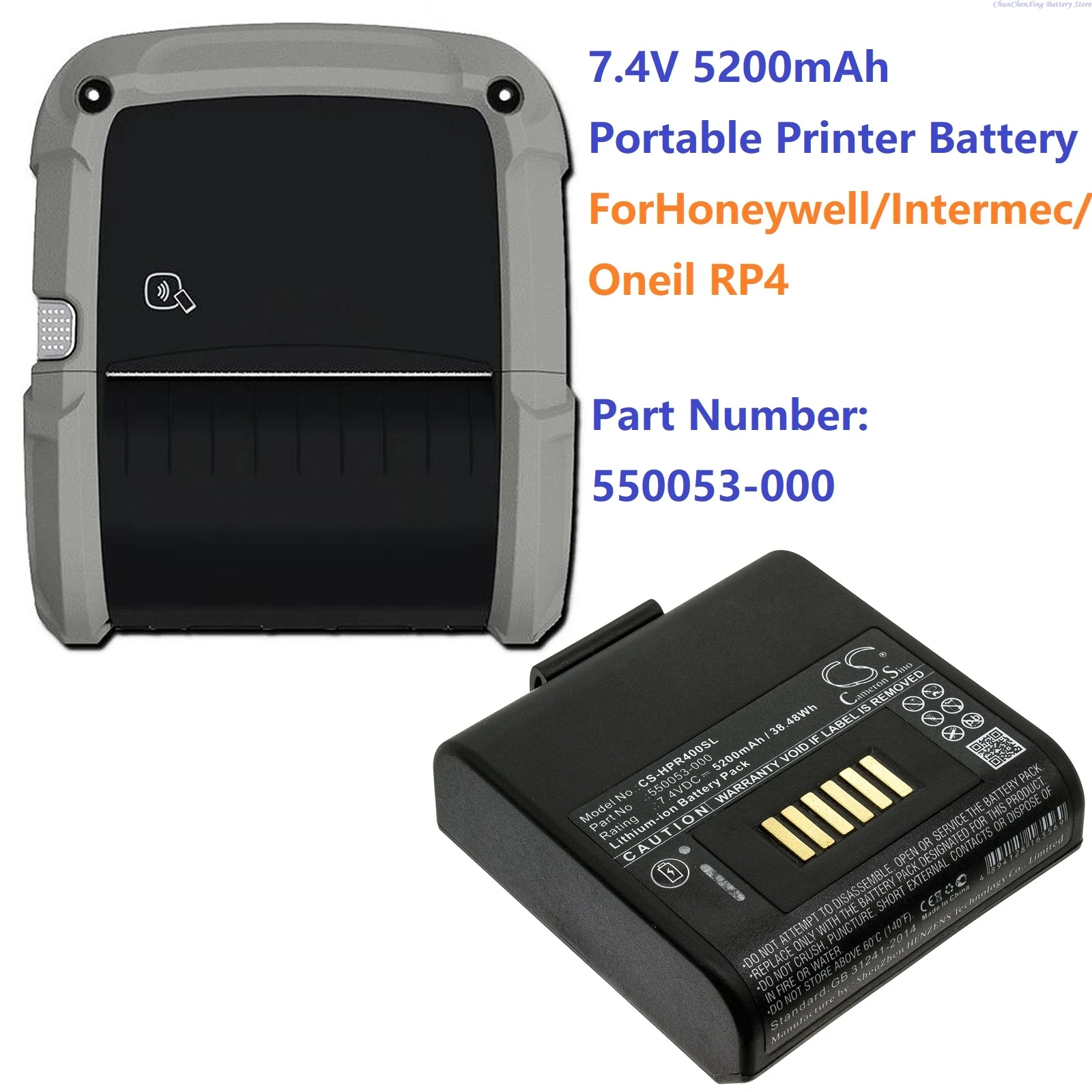 

Cameron Sino 7.4V 5200mAh/6800mAh CS-HPR400SL CS-HPR400XL Portable Printer Battery 550053-000 for Honeywell/Intermec/Oneil RP4