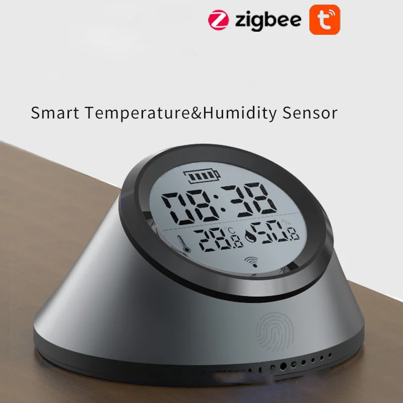 

APP Remote Control Tuya Smart Zigbee Temperature and Humidity Sensor Clock with Backlight Display Built-in Rechargeable Battery