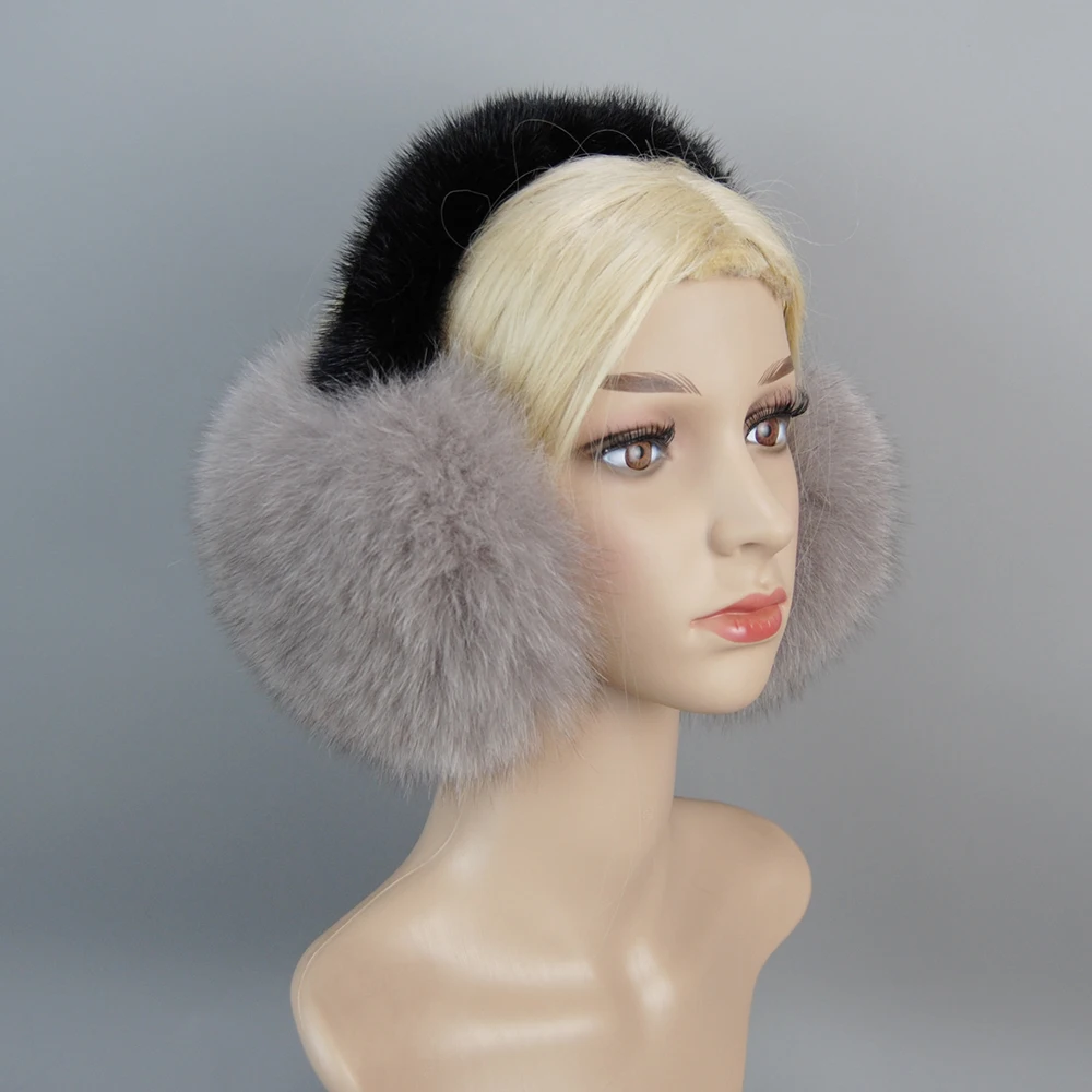 Hot Sale 100% Natural Real Fox Fur Earmuffs Winter Women Warm Plush Big Fox Fur Ear Muff Russia Soft With Real Mink Fur Earflaps