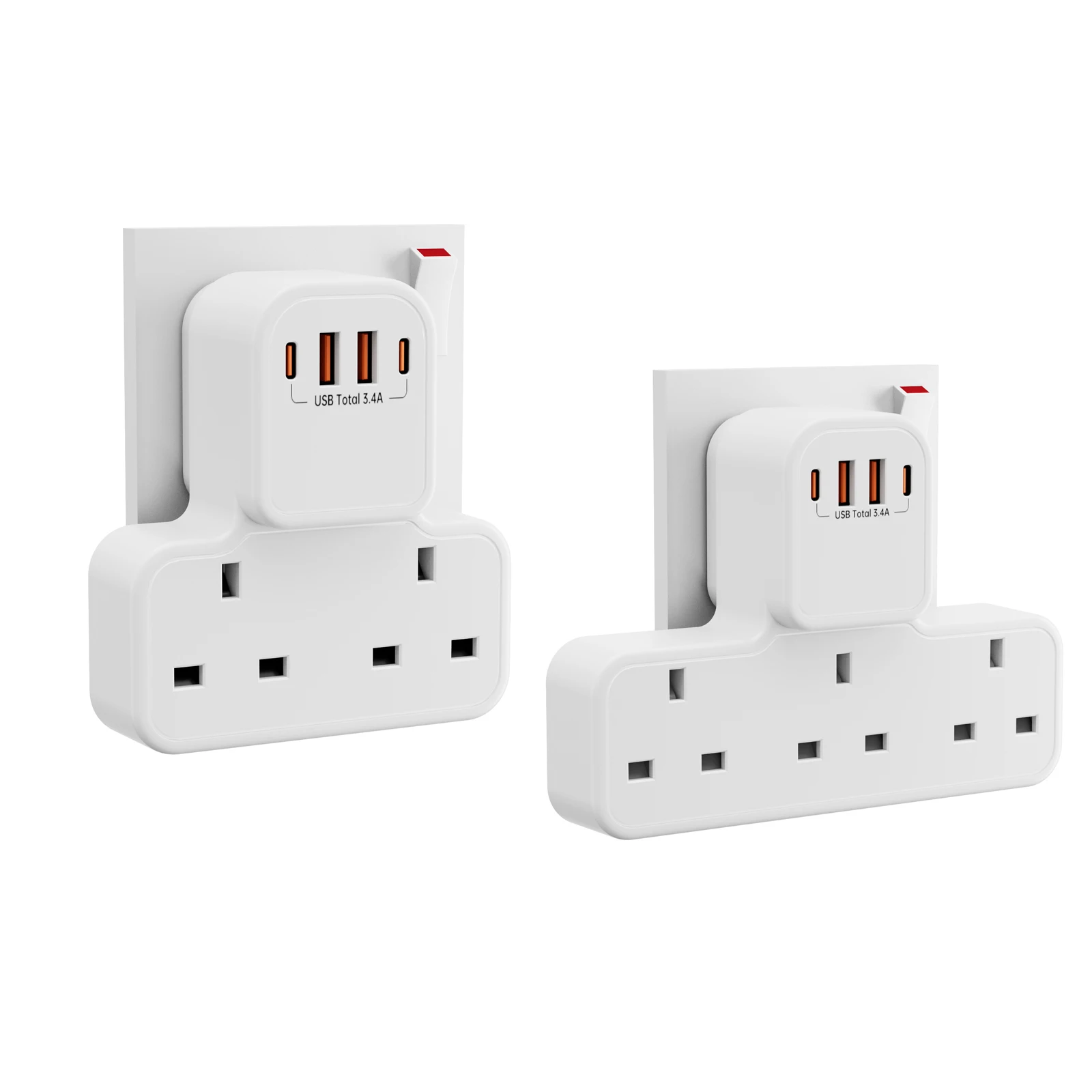Uk Wall Socket Extender Multi Plug Adapter, 3 Ac Outlets 2 Usb-A & 2 Usb-C Charging Ports, 13A 3250W Power Strip Electric Outlet